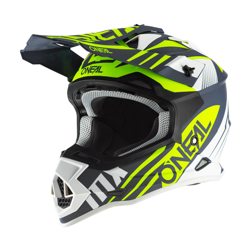CAPACETE O´NEAL 2021 2SRS SPYDE 2.0 - AZUL / BRANCO / AMARELO NEON